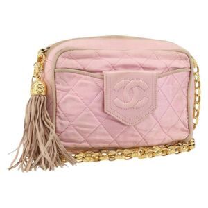 Chanel Vintage Camera Tassel Satin Pink Satin Shoulder Bag Bag